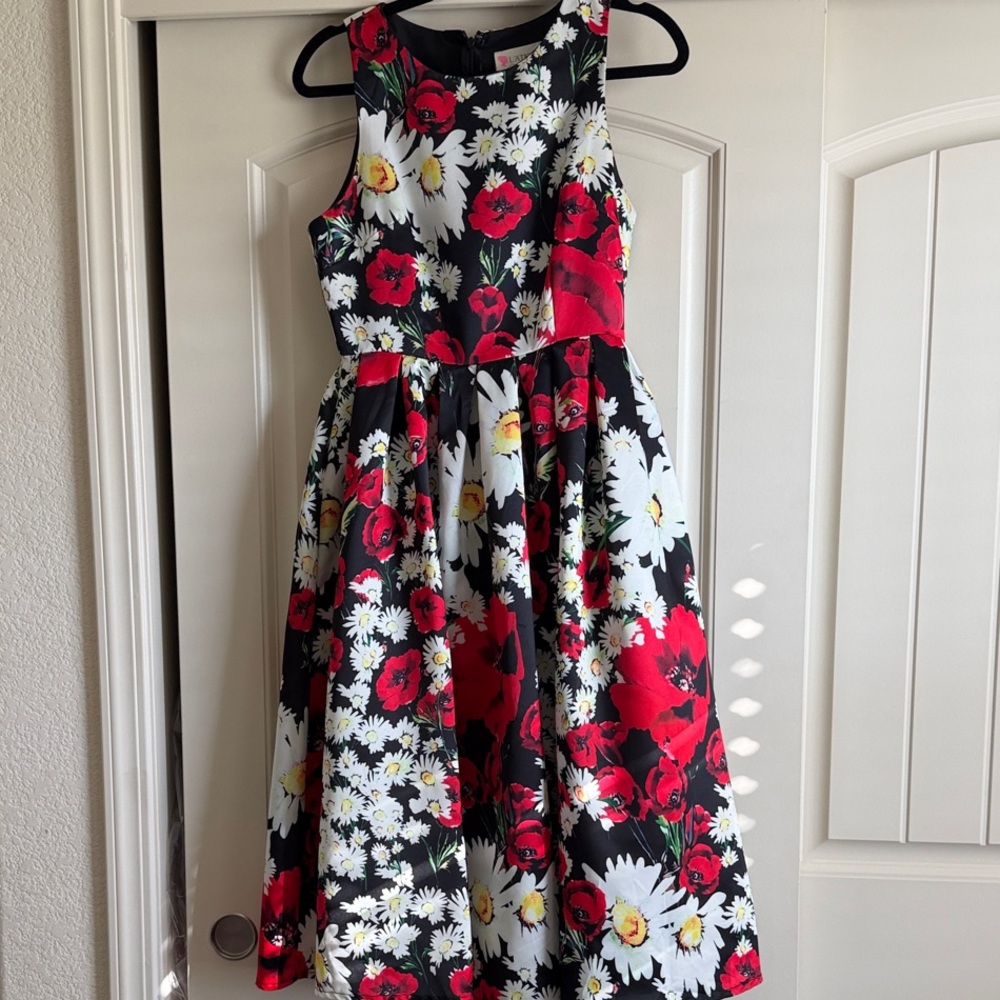 Floral SleevelessDress - Red, White, Black
